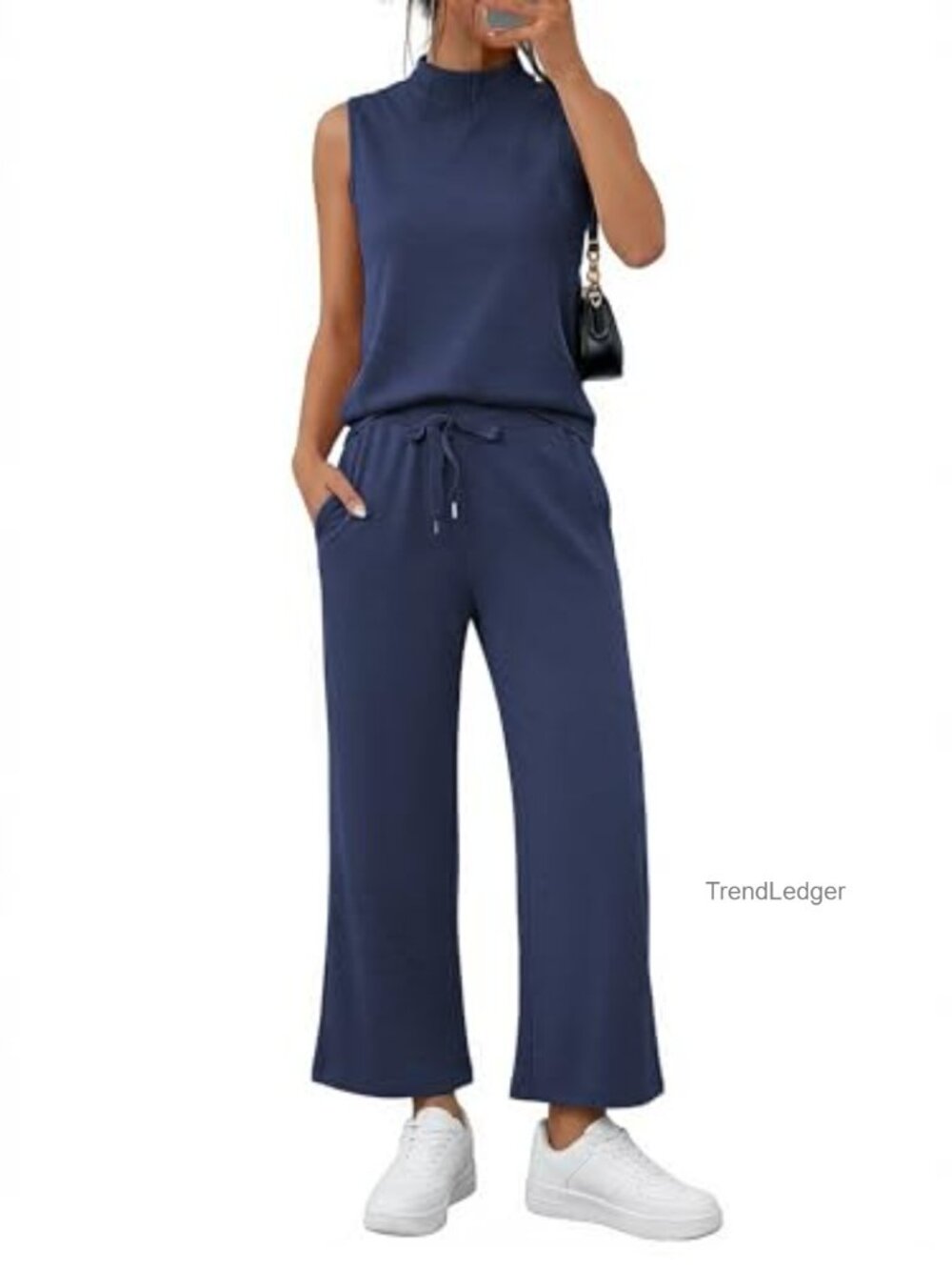 Women's 2 Piece Mock Neck Sleeveless Top Wide Leg Pants Lounge Set